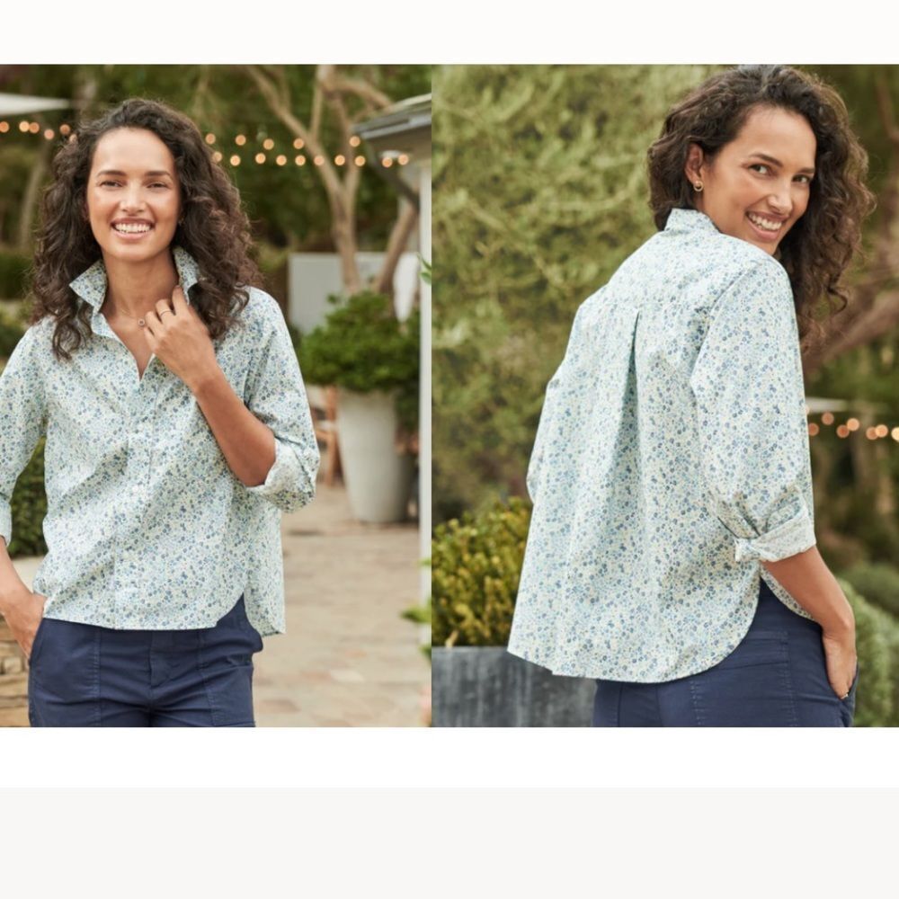 FRANK & EILEEN Silvio Liberty Woven Mini Blue Flowers NWT $228